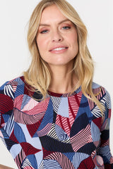 Abstract Print 3/4 Sleeve Curve Hem Top