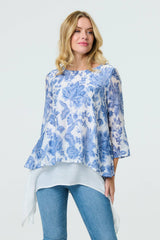 Floral 3/4 Sleeve Layered High Low Tunic