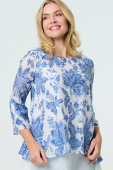 Floral 3/4 Sleeve Layered High Low Tunic