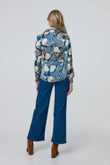Printed Tie Front Long Sleeve Blouse