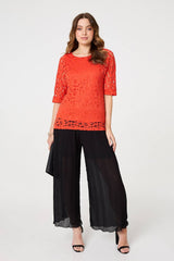 Floral Lace 3/4 Sleeve Relaxed Blouse