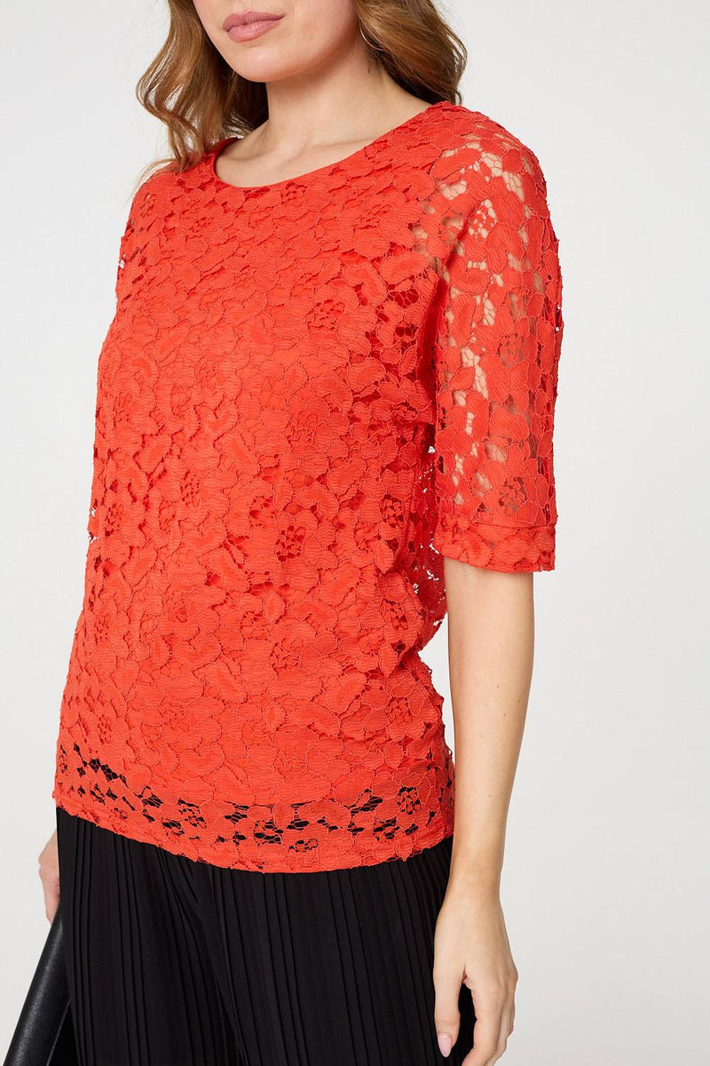 Floral Lace 3/4 Sleeve Relaxed Blouse