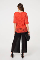 Floral Lace 3/4 Sleeve Relaxed Blouse