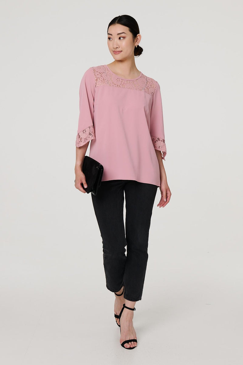 Lace Detail 3/4 Sleeve Blouse