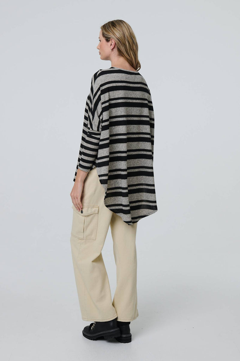 Striped Asymmetric Long Sleeve Tunic Top