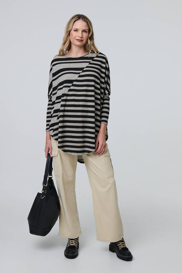 Striped Asymmetric Long Sleeve Tunic Top