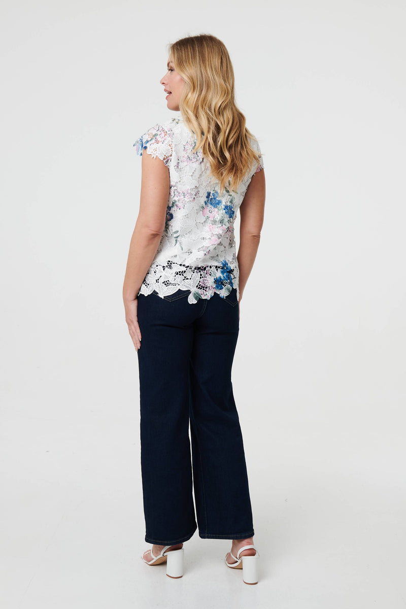 Floral Lace Layered Frilled Blouse Top