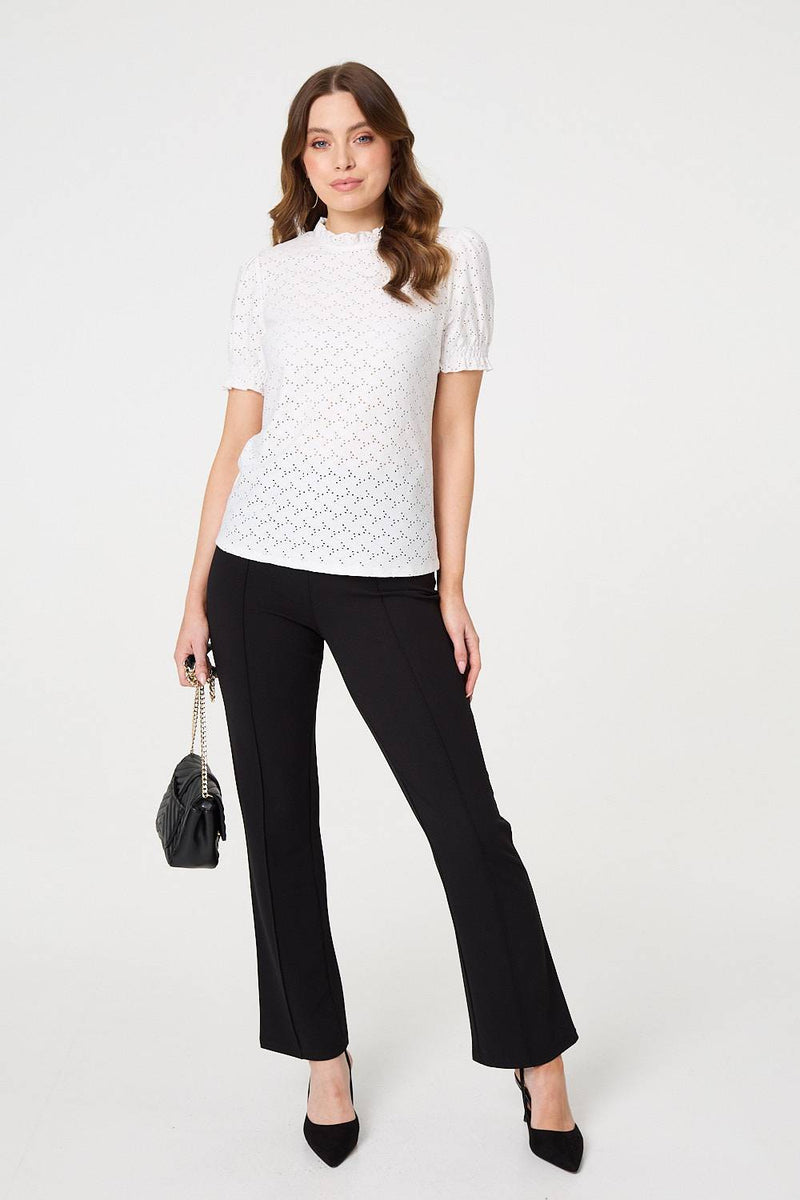 Lace Texture Frilled Short Sleeve Blouse