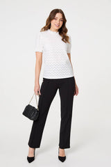 Lace Texture Frilled Short Sleeve Blouse
