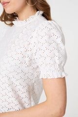 Lace Texture Frilled Short Sleeve Blouse