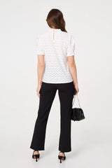 Lace Texture Frilled Short Sleeve Blouse