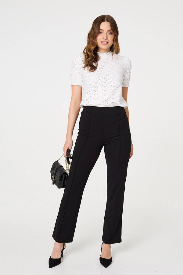 Lace Texture Frilled Short Sleeve Blouse