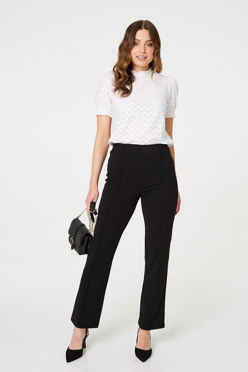 Lace Texture Frilled Short Sleeve Blouse