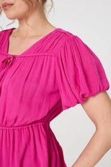Ruched Short Puff Sleeve Peplum Blouse