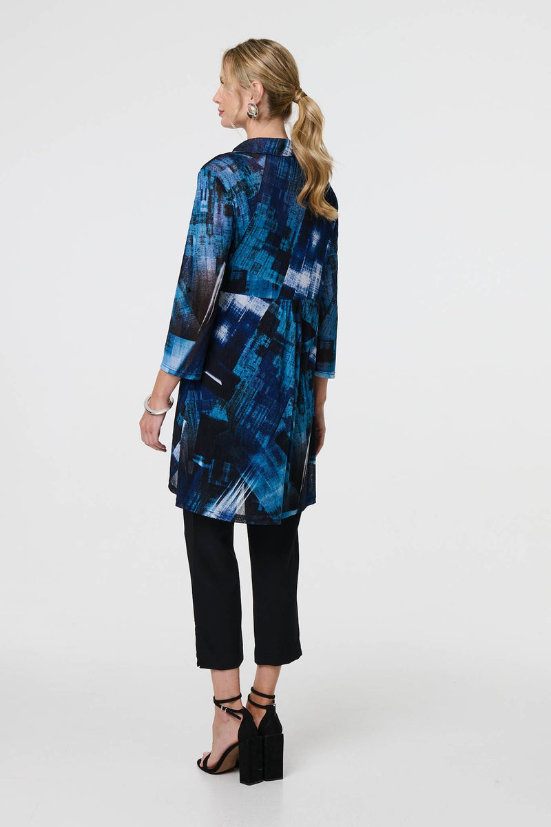 Abstract Sheer Curve Hem Longline Shirt