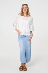 Embroidered 3/4 Sleeve Blouse