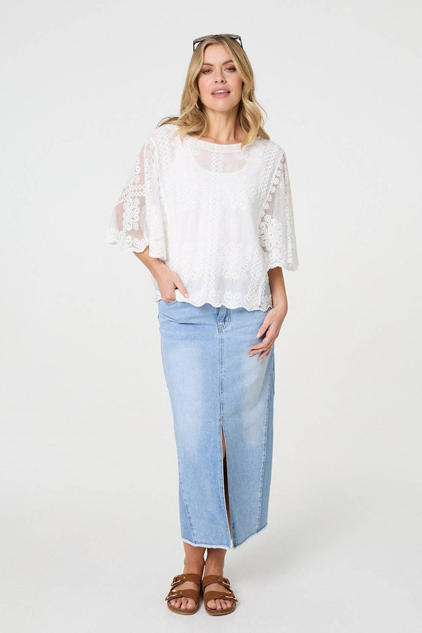 Embroidered 3/4 Sleeve Blouse
