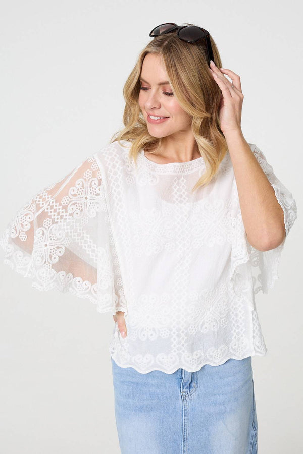 Embroidered 3/4 Sleeve Blouse
