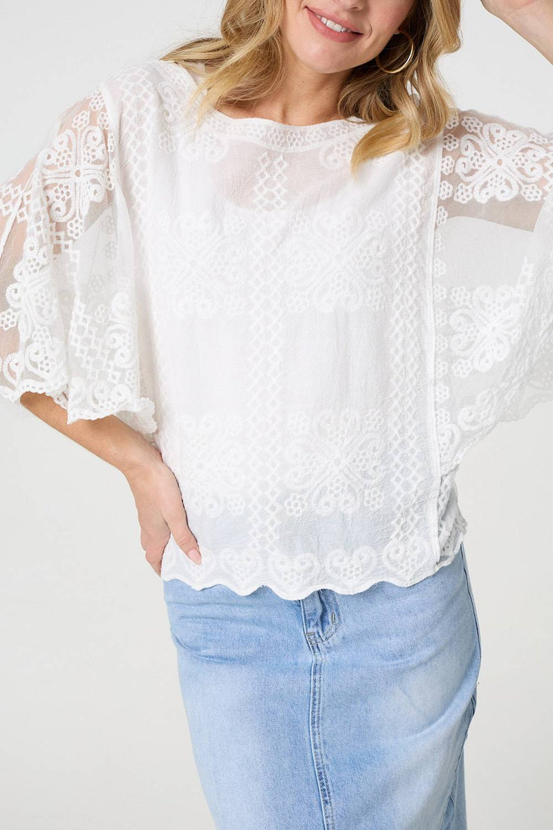 Embroidered 3/4 Sleeve Blouse