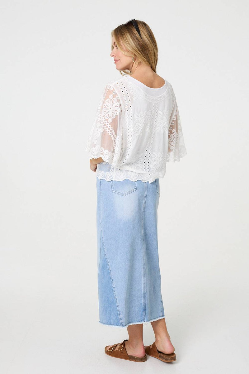 Embroidered 3/4 Sleeve Blouse