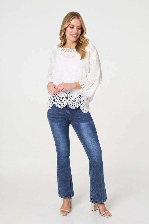 Lace Trim Sheer Layered Blouse