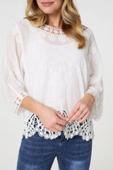 Lace Trim Sheer Layered Blouse