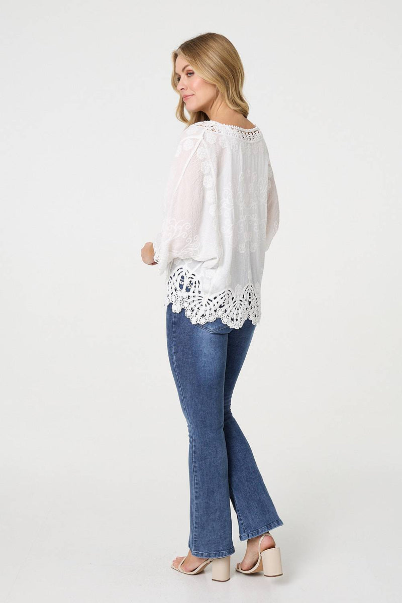 Lace Trim Sheer Layered Blouse