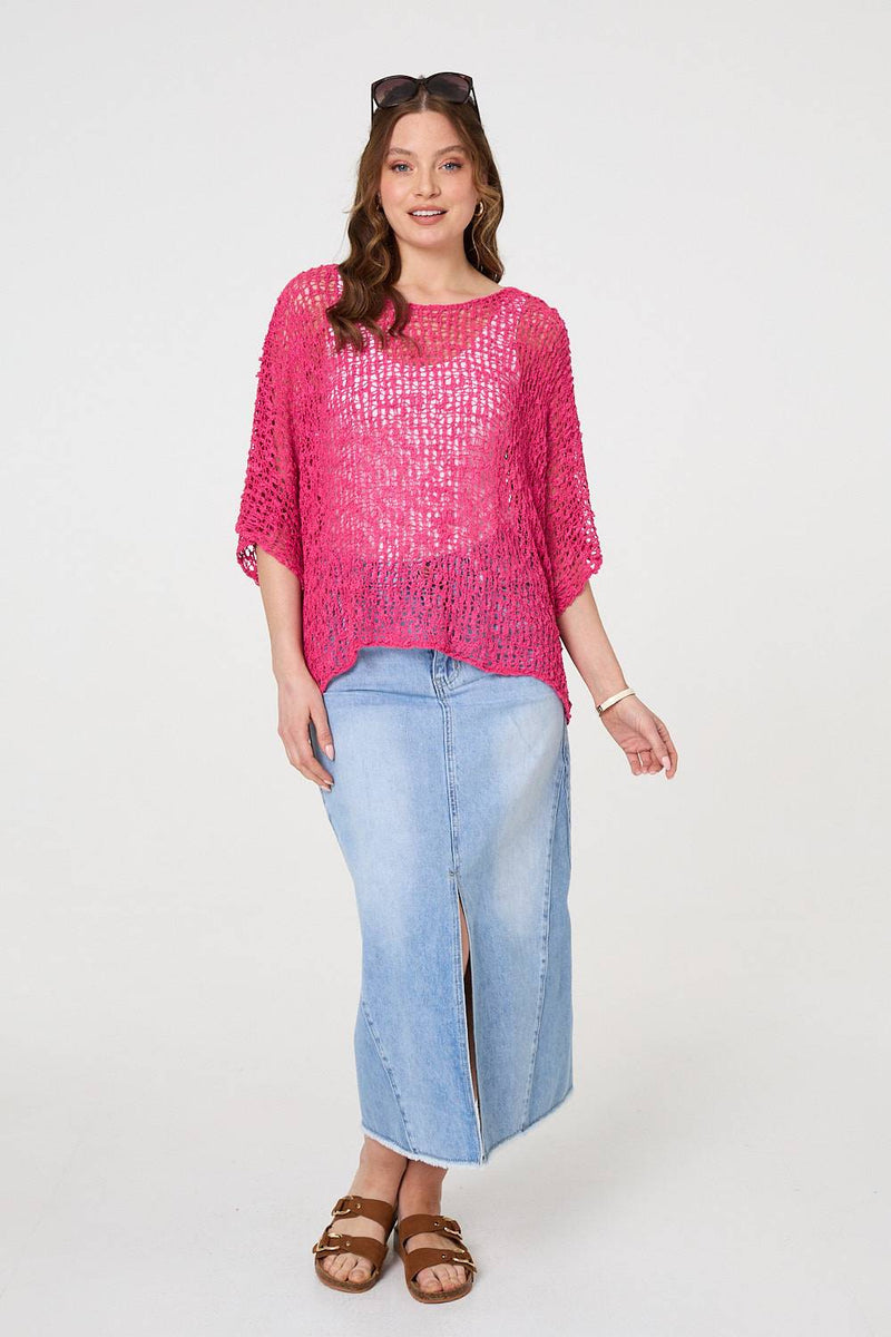 Crochet Knit Texture Batwing Sleeve Top