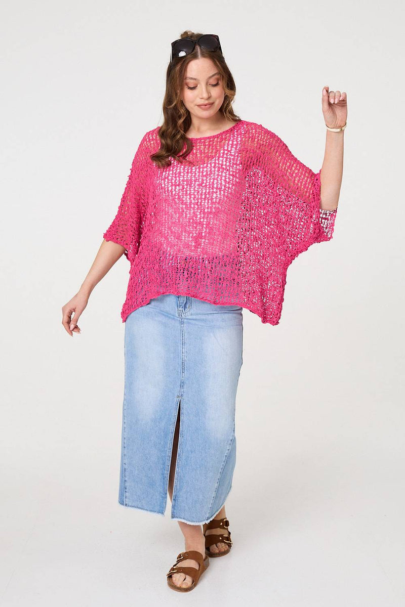 Crochet Knit Texture Batwing Sleeve Top