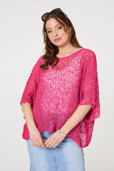 Crochet Knit Texture Batwing Sleeve Top