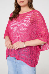 Crochet Knit Texture Batwing Sleeve Top