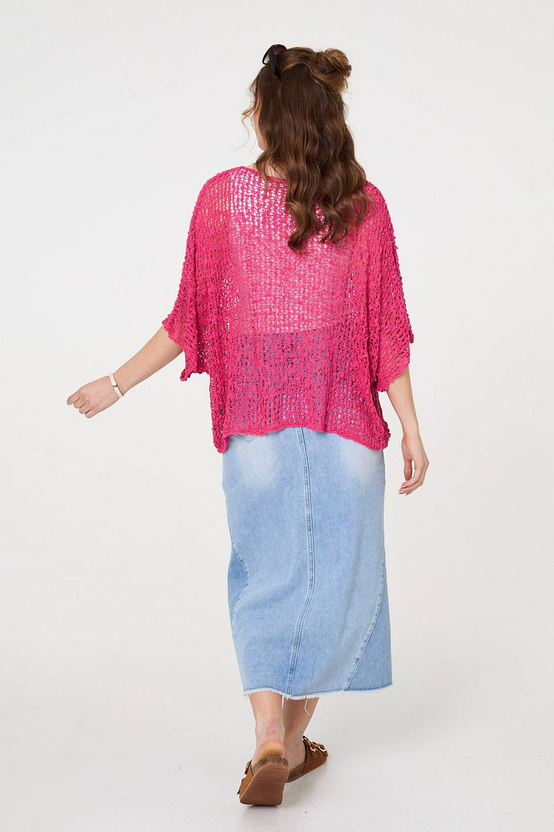 Crochet Knit Texture Batwing Sleeve Top