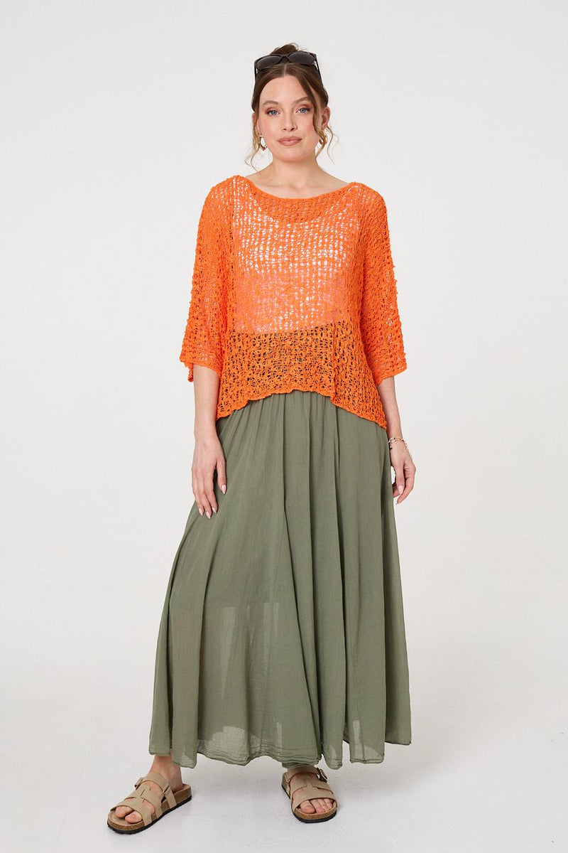 Crochet Knit Texture Batwing Sleeve Top