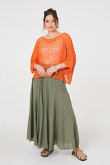 Crochet Knit Texture Batwing Sleeve Top