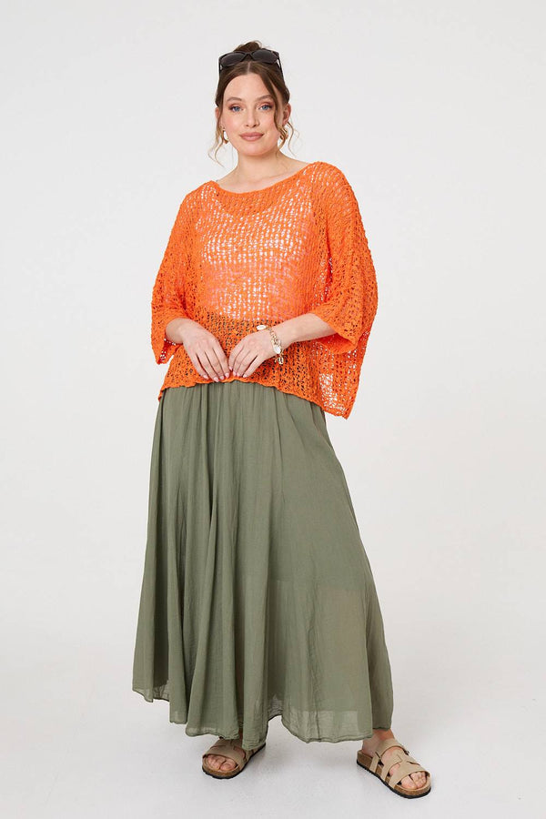 Crochet Knit Texture Batwing Sleeve Top