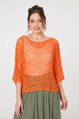 Crochet Knit Texture Batwing Sleeve Top
