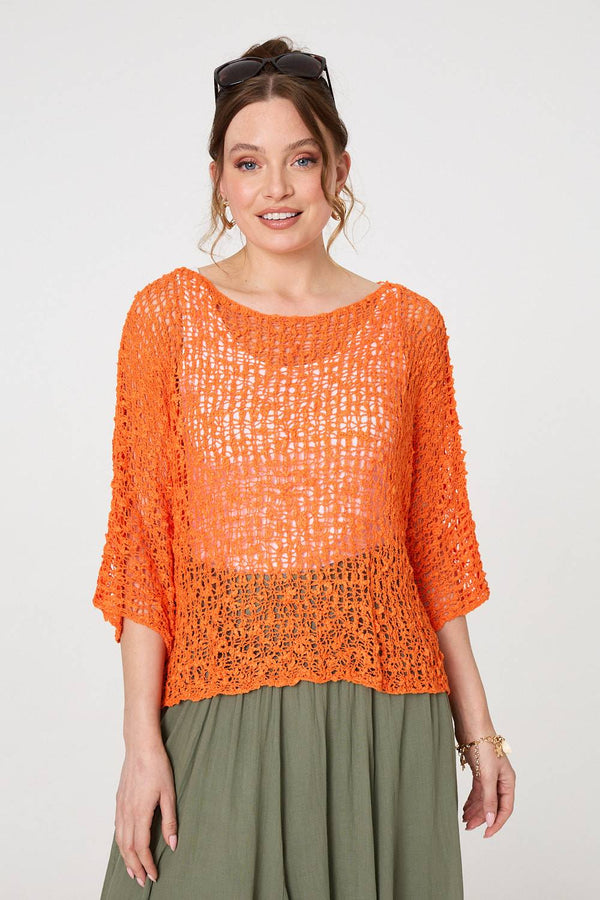 Crochet Knit Texture Batwing Sleeve Top