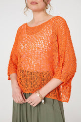 Crochet Knit Texture Batwing Sleeve Top