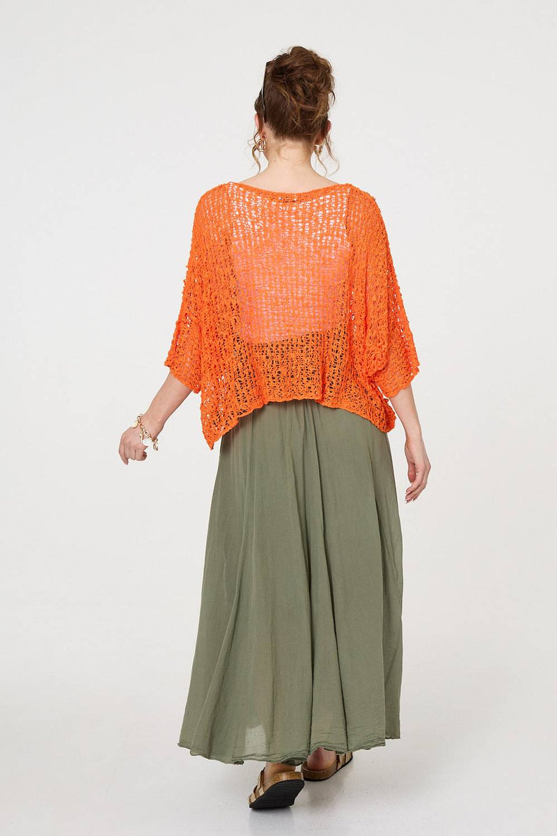 Crochet Knit Texture Batwing Sleeve Top