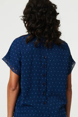 Lace Trim Short Sleeve Button Back Blouse