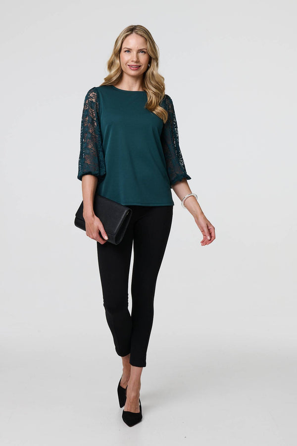 Floral Lace 3/4 Sleeve Blouse