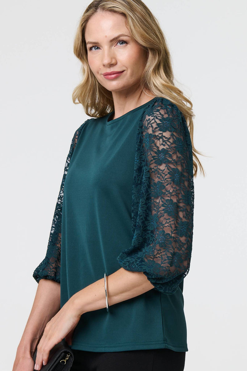 Floral Lace 3/4 Sleeve Blouse