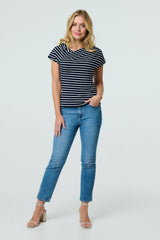 Striped Asymmetric Short Sleeve Top