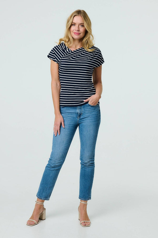 Striped Asymmetric Short Sleeve Top
