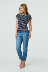 Striped Asymmetric Short Sleeve Top