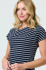 Striped Asymmetric Short Sleeve Top
