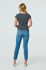 Striped Asymmetric Short Sleeve Top