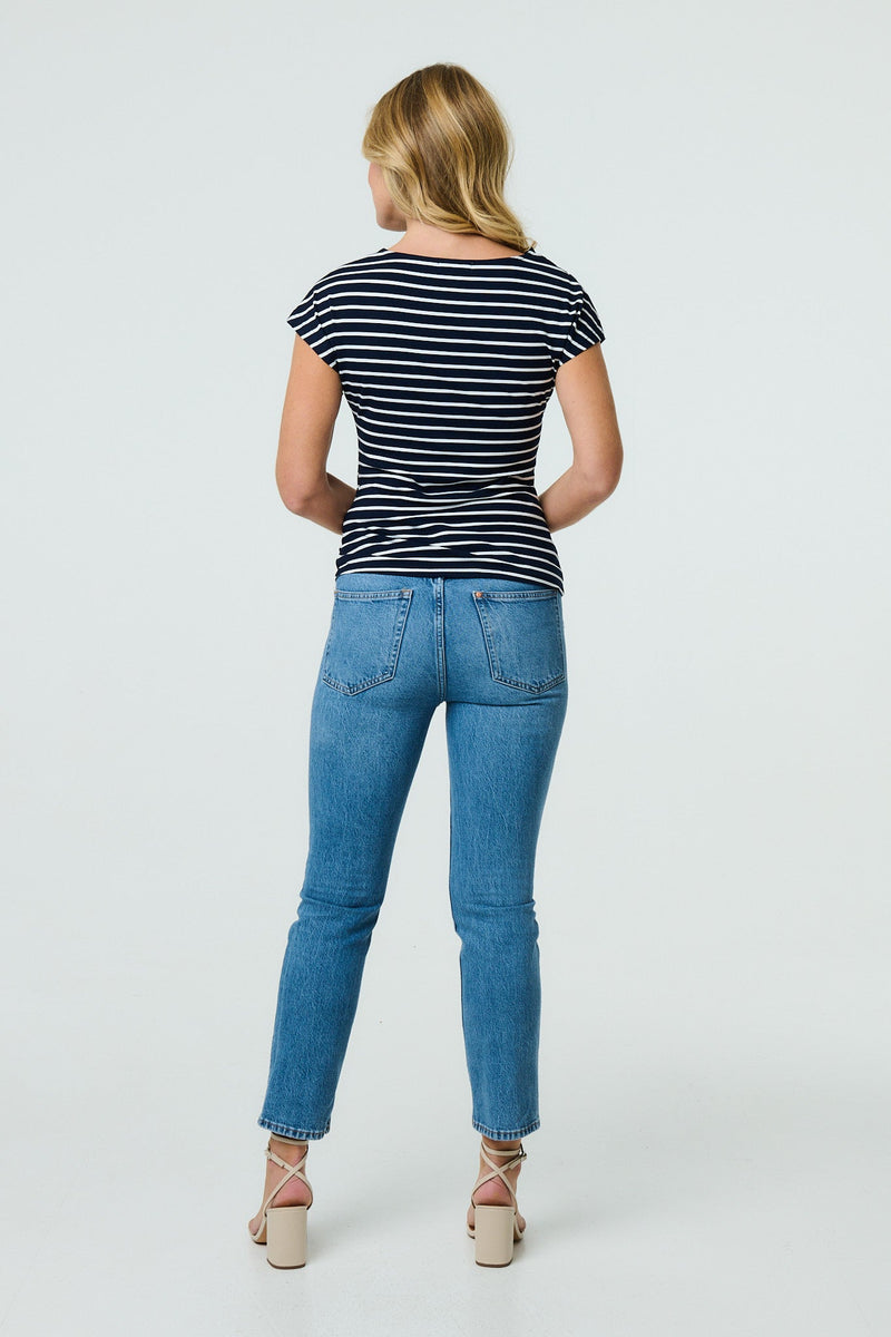 Striped Asymmetric Short Sleeve Top