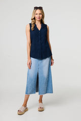 Lace Trim Sleeveless V-Neck Blouse
