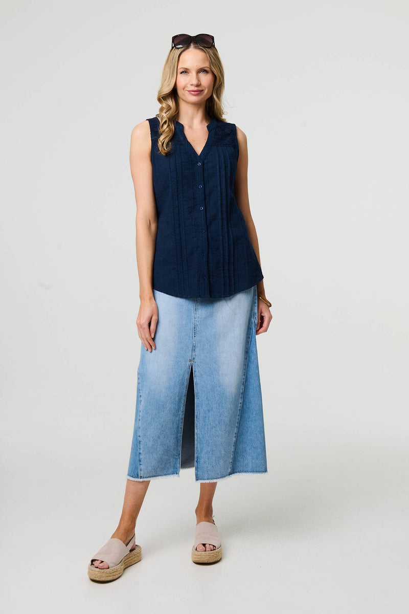 Lace Trim Sleeveless V-Neck Blouse
